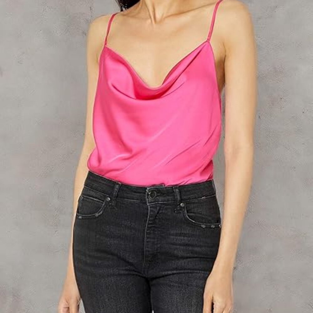 The Drop Women's Christy Cowl Neck Cami Silky Stretch Top, Hot Pink - Picture 3 of 9